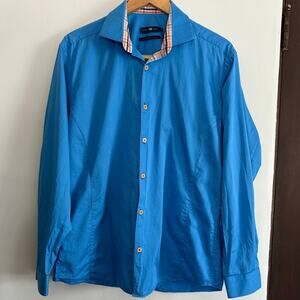 STONE ROSE Red Rivet Collection Blue Button Up Shirt Contrast Cuff | Large